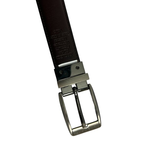 Faux Leather Dress Belt Silver Tone Buckle Reversible Brown Black Mens 32/34 - Picture 6 of 10